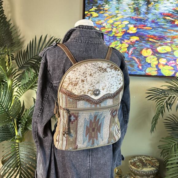 Myra Backpack Hair Hide Canvas weave tooled Leather Aztec Perfect Western main image 11